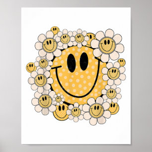 Happy Face Daisy Flower Preppy Aesthetic Smile Fac Poster