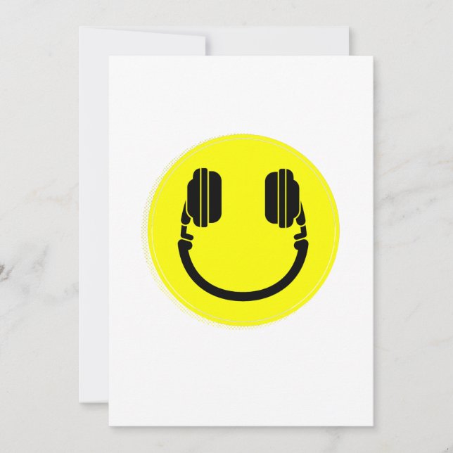 happy face dj headphones edm music invitation (Front)