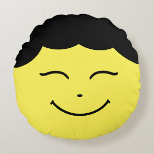 Happy Face Emoji - Round Pillow