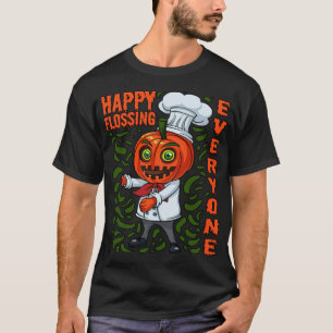 Happy Face Flossing Halloween Pumpkin baker chef ( T-Shirt
