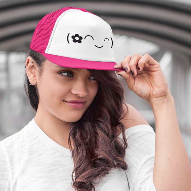 Happy Face Flower Emoticon Trucker Hat (Creator Uploaded)