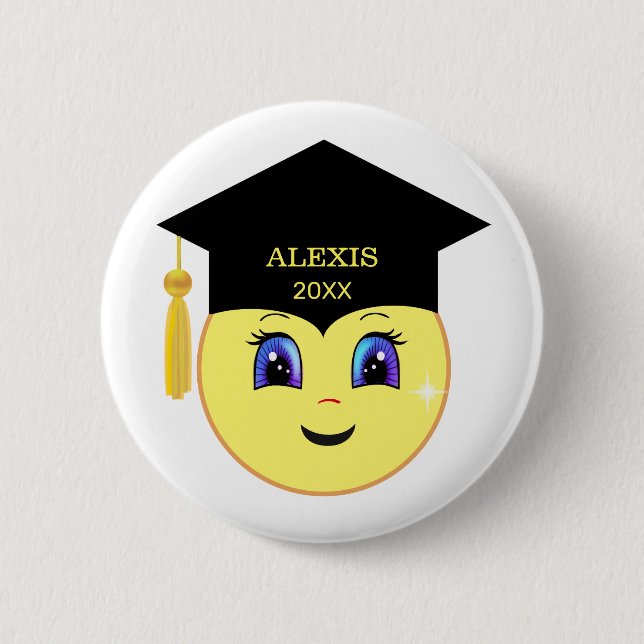 Happy Face Graduation 6 Cm Round Badge (Front)