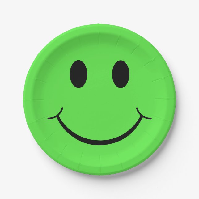 Happy Face Graphic | Green Paper Plate (Front)