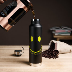 Happy Face Graphic Personalise Black Water Bottle