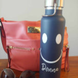 Happy Face Graphic Personalise Blue Water Bottle<br><div class="desc">Cute yellow face. Show how happy you are with this big happy face with a huge smile. Ready to be personalised with your name or any other text or message. The face can be moved, resized, or deleted. The background colour can be changed to any colour you want. Customise it...</div>