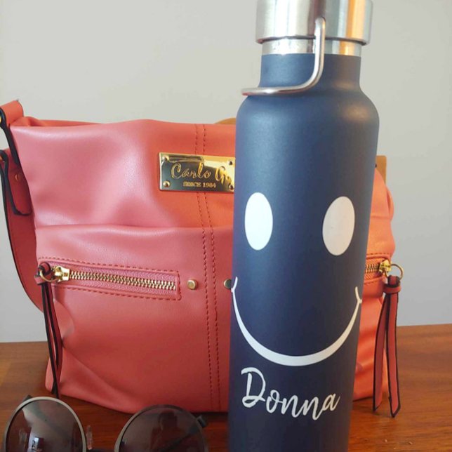 Happy Face Graphic Personalise Blue Water Bottle (Creator Uploaded)