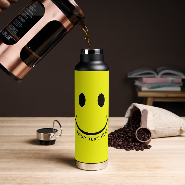 Happy Face Graphic Personalise Yellow Water Bottle (Coffee)