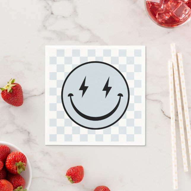 Happy Face Groovy Blue Boy Birthday Napkin (Insitu)