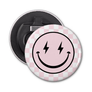 Happy Face Groovy Pink Girl Birthday  Bottle Opener