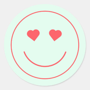 Happy Face Heart Eyes   Mint Green Classic Round Sticker