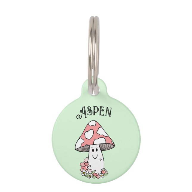 Happy Face Mushroom Personalised Pet Tag (Front)