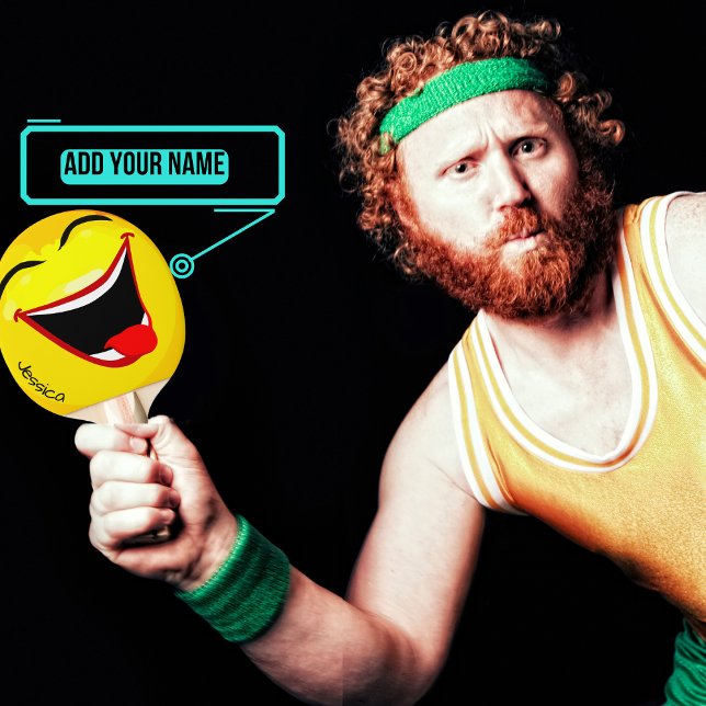 Happy Face Ping Pong Paddle (Female) (Add a dose of pure joy to your game with this set of paddles that can be personalized.)