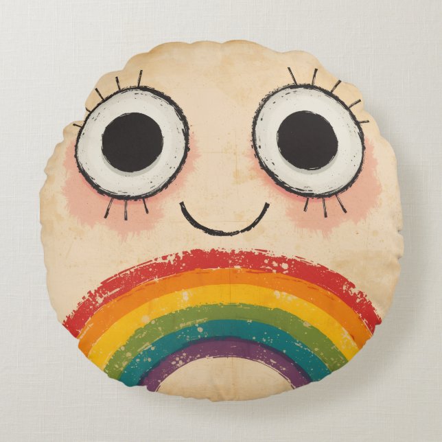 HAPPY FACE RAINBOW ROUND CUSHION (Front)