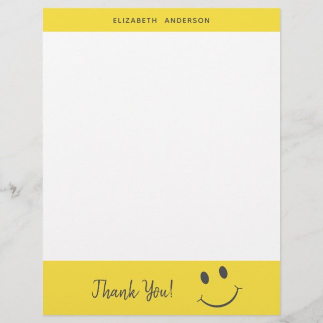 Happy Face Smiling Thank You Add Name Custom Letterhead (Front)