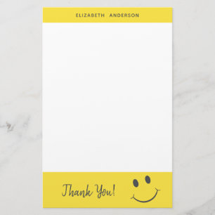 Happy Face Smiling Thank You Add Name Stationery