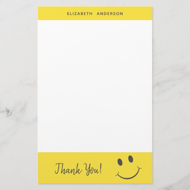 Happy Face Smiling Thank You Add Name Stationery (Front)