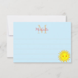 Happy Face Sunshine Lined Monogram Personalized Card