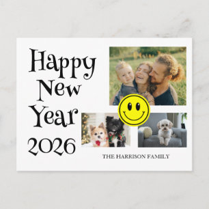 Happy Face Three Photos New Year  Postcard