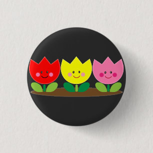 Happy Face Tulip Flowers Garden art  3 Cm Round Badge