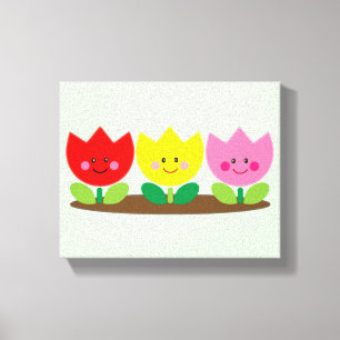 Happy Face Tulip Flowers Garden art Canvas Print