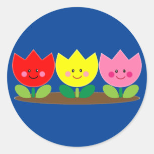Happy Face Tulip Flowers Garden art Classic Round Sticker