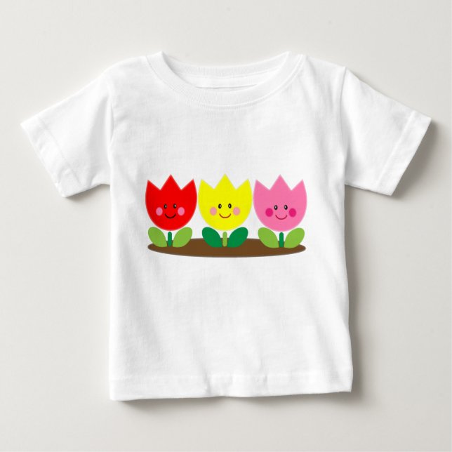 Happy Face Tulip Flowers Garden art T-Shirt (Front)