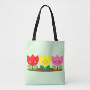 Happy Face Tulip Flowers Garden art Tote Bag