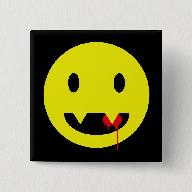 Happy Face with Fangs and Blood Tshirts 15 Cm Square Badge (Front)