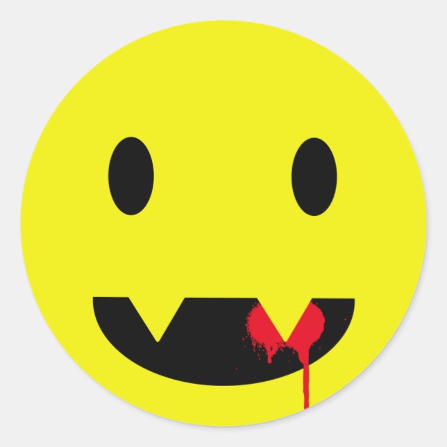 Happy Face with Fangs and Blood Tshirts Classic Round Sticker (Front)