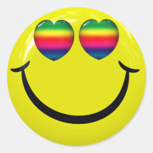 Happy Face With Rainbow Eyes Stickers