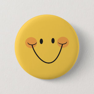 Happy face, yellow pinback button or badge