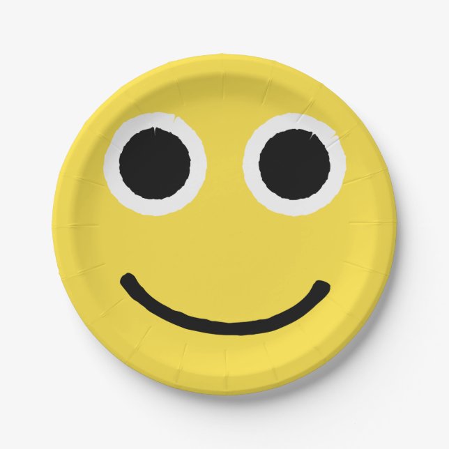 Happy Face Yellow Smiling Emoticon Emoji Paper Plate (Front)