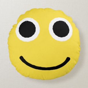 Happy Face Yellow Smiling Emoticon Emoji Round Cushion