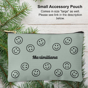 Happy Faces Black on Green - SMALL Accessory Pouch