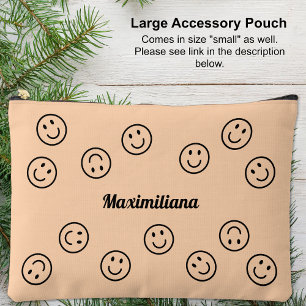 Happy Faces Black on Orange- LARGE Accessory Pouch