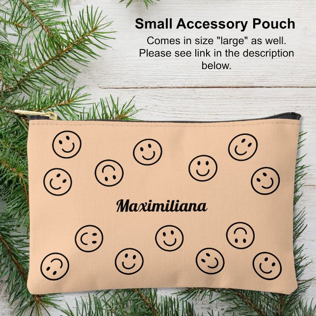 Happy Faces Black on Orange- SMALL Accessory Pouch (Small Accessory Pouch - Happy Faces Black on Orange by Leapfroglisics Shop)