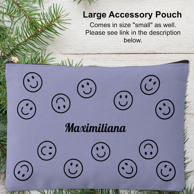 Happy Faces Black on Purple- LARGE Accessory Pouch (Large Accessory Pouch - Happy Faces Black on Purple by Leapfroglisics Shop)