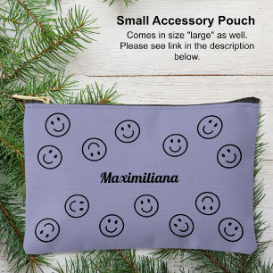 Happy Faces Black on Purple-SMALL Accessory Pouch