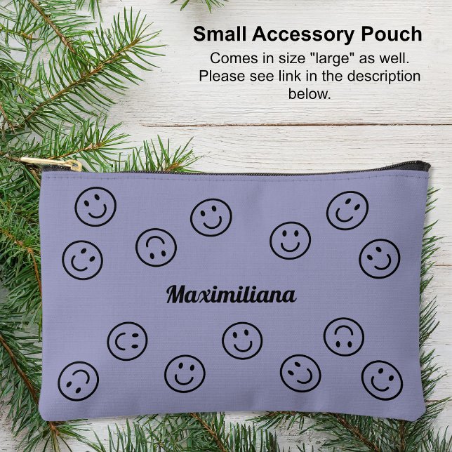 Happy Faces Black on Purple-SMALL Accessory Pouch (Small Accessory Pouch - Happy Faces Black on Purple by Leapfroglisics Shop)