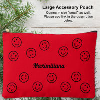 Happy Faces Black on Red- LARGE Accessory Pouch