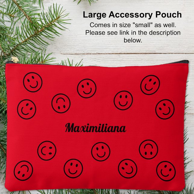 Happy Faces Black on Red- LARGE Accessory Pouch (Large Accessory Pouch - Happy Faces Black on Red by Leapfroglisics Shop)