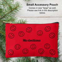 Happy Faces Black on Red-SMALL Accessory Pouch