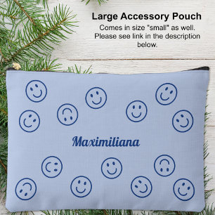 Happy Faces Blue - LARGE Accessory Pouch