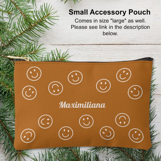 Happy Faces Boho Brown - SMALL Accessory Pouch (Small Accessory Pouch - Happy Faces Boho Brown by Leapfroglisics Shop)