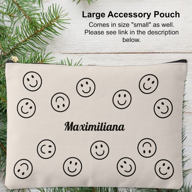 Happy Faces Charcoal Cement- LARGE Accessory Pouch (Large Accessory Pouch - Happy Faces Charcoal Cement by Leapfroglisics Shop)