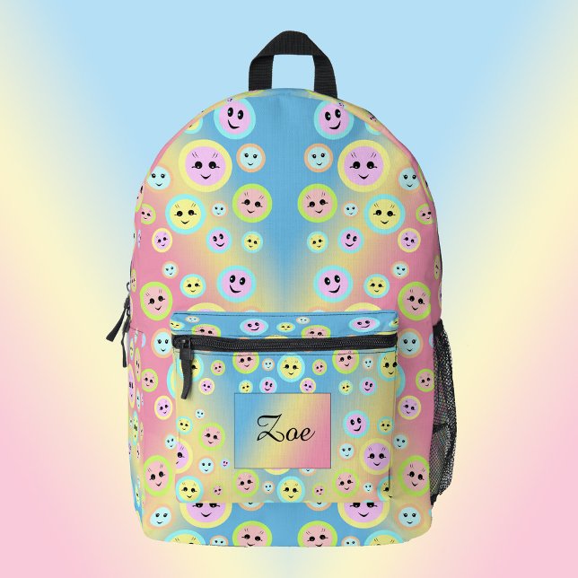 Happy faces in pastel - cute personalizable kids  printed backpack (Creator Uploaded)