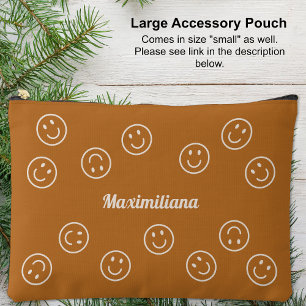 Happy Faces on Boho Brown - LARGE Accessory Pouch