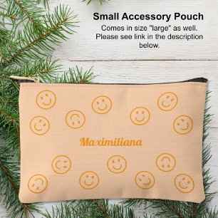 Happy Faces Orange on Peach- SMALL Accessory Pouch