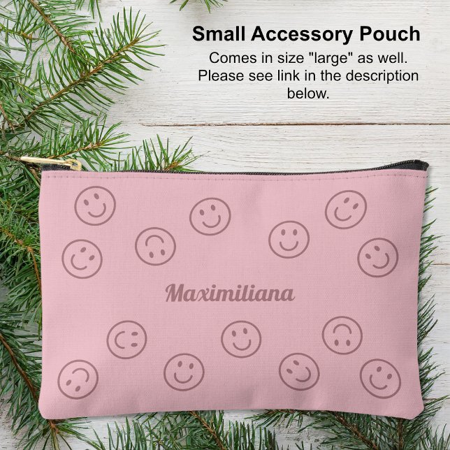 Happy Faces Pink on Pink - SMALL Accessory Pouch (Small Accessory Pouch - Happy Faces Pink on Pink by Leapfroglisics Shop)