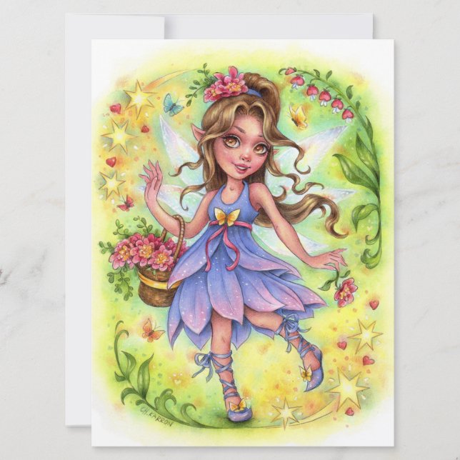 Happy Fairy Cute Girl Flowers Fantasy Art Card (Front)